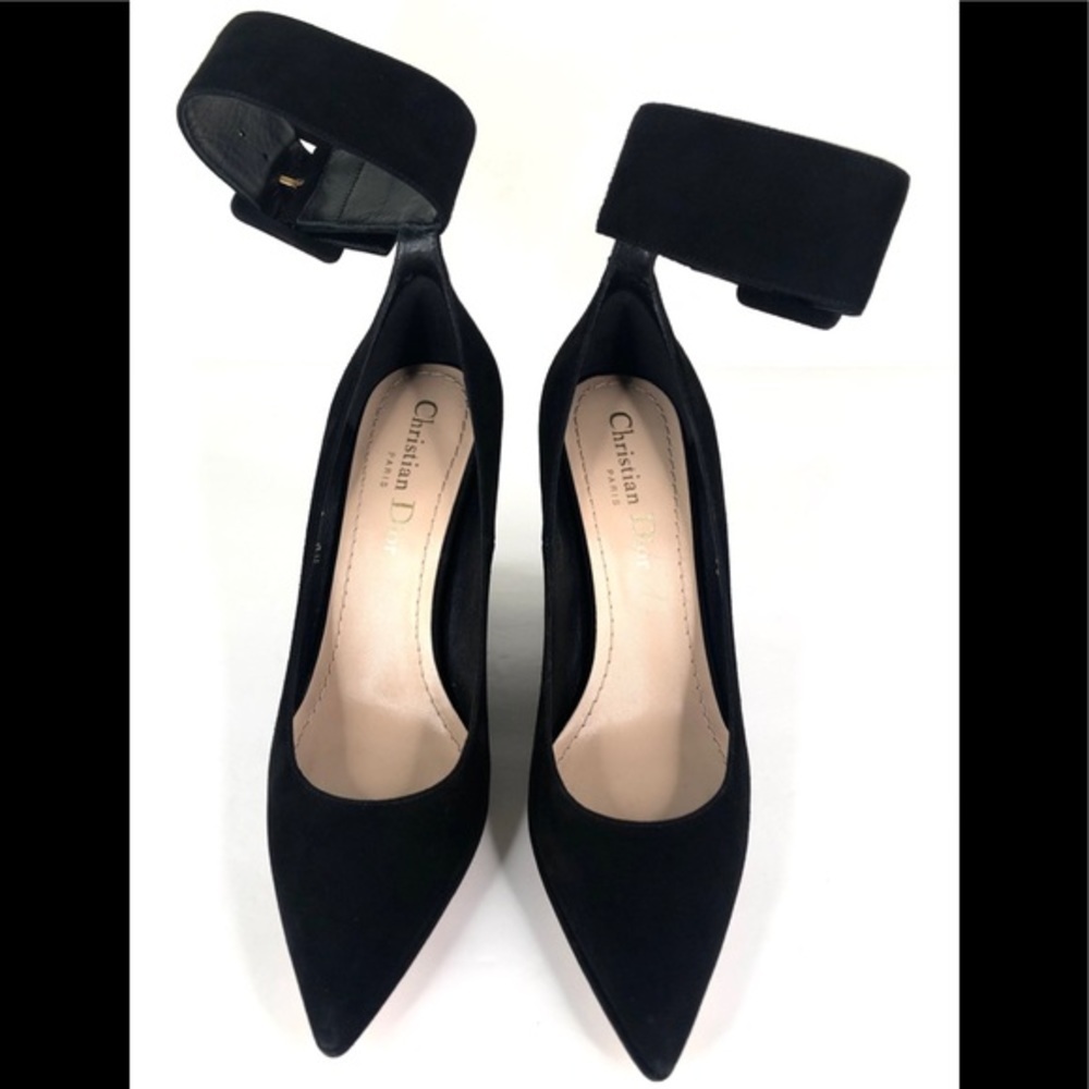 DIOR DIOROUND WEDGE SUEDE ANKLE STRAP PUMPS - Picture 4 of 12